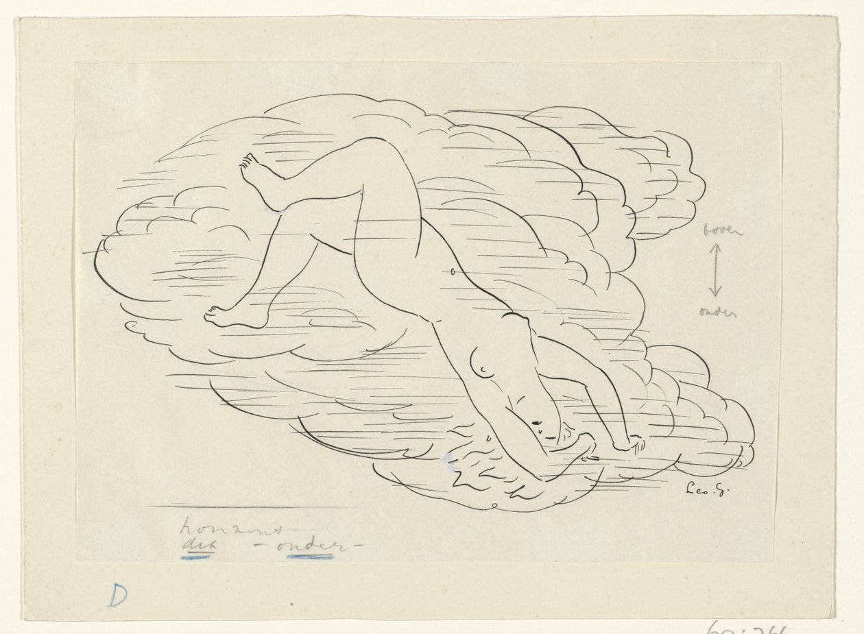Naakte vrouw in de wolken door Leo Gestel (signed by artist)