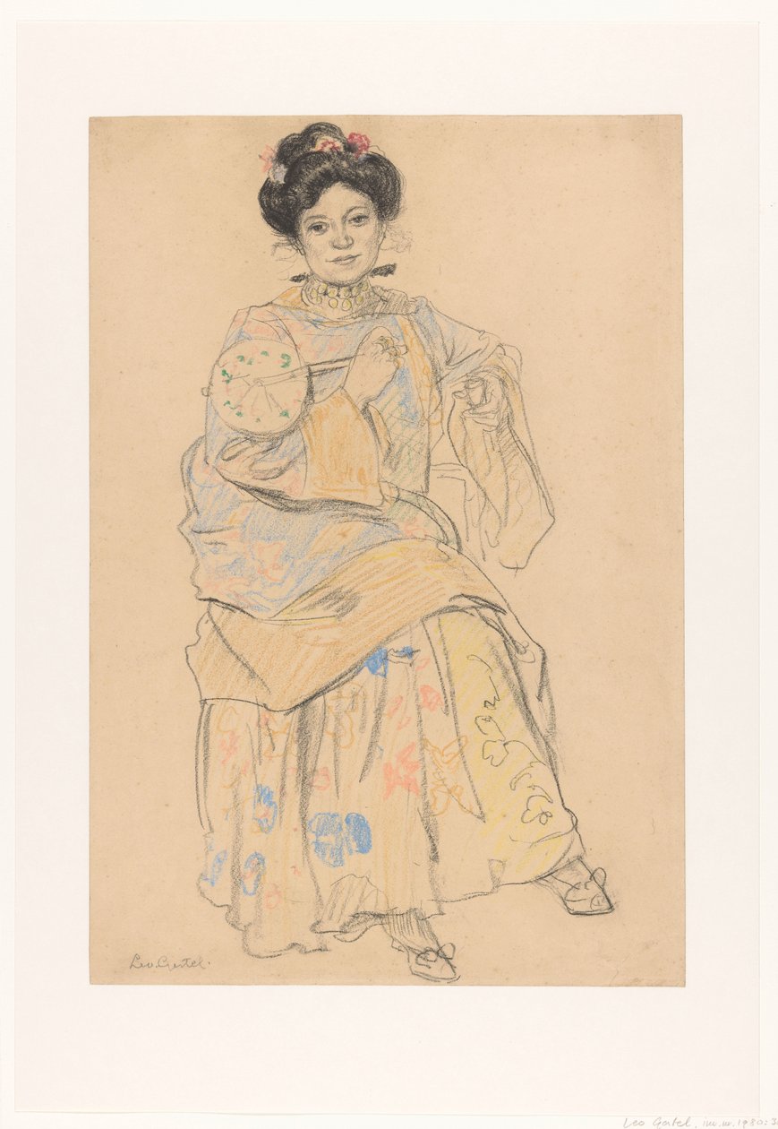 Zittende vrouw in Japanse kleding door Leo Gestel (signed by artist)