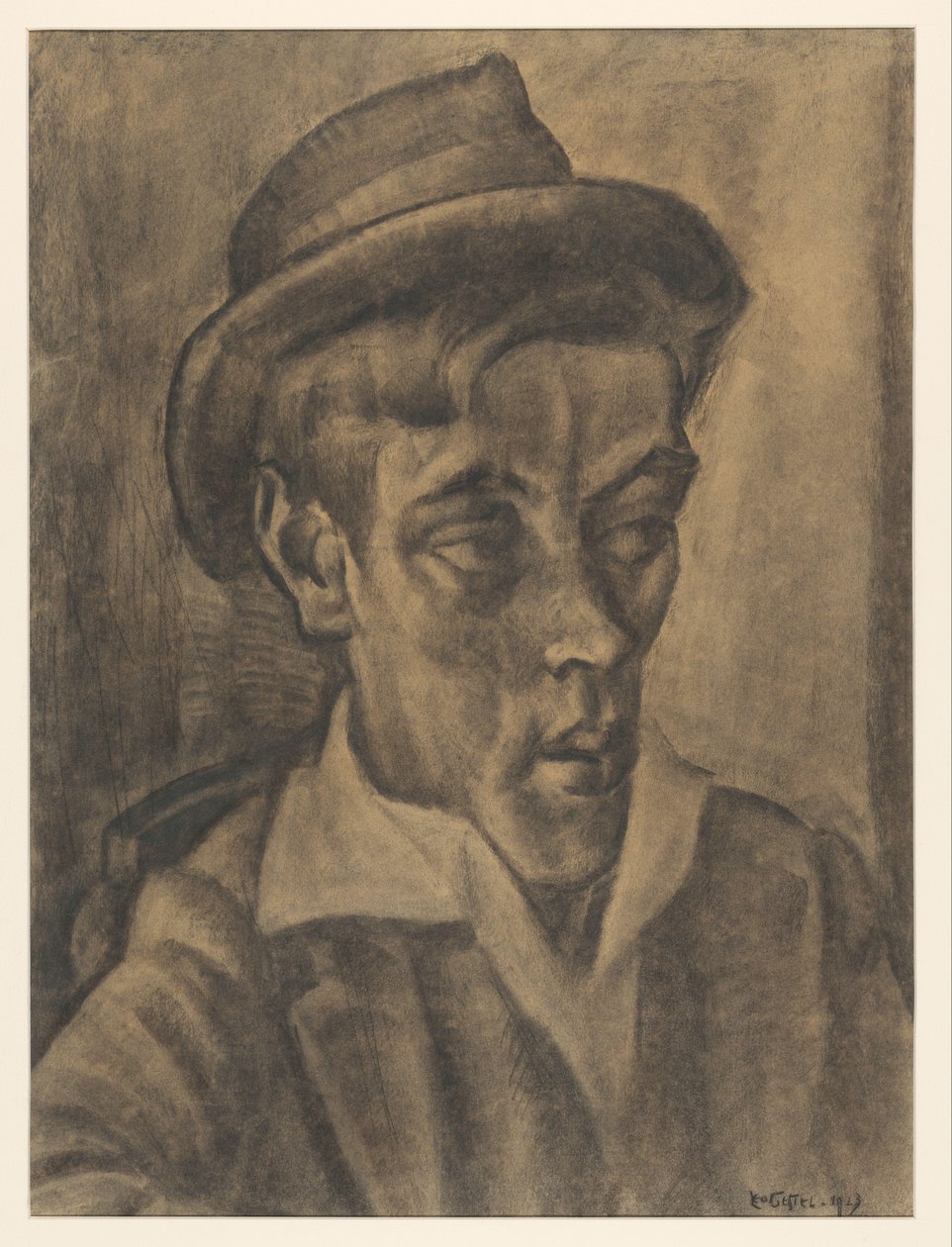 Borstbeeld van man met hoed door Leo Gestel