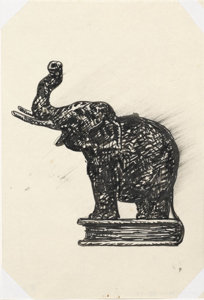 Olifant op boek (schets) door Leo Gestel