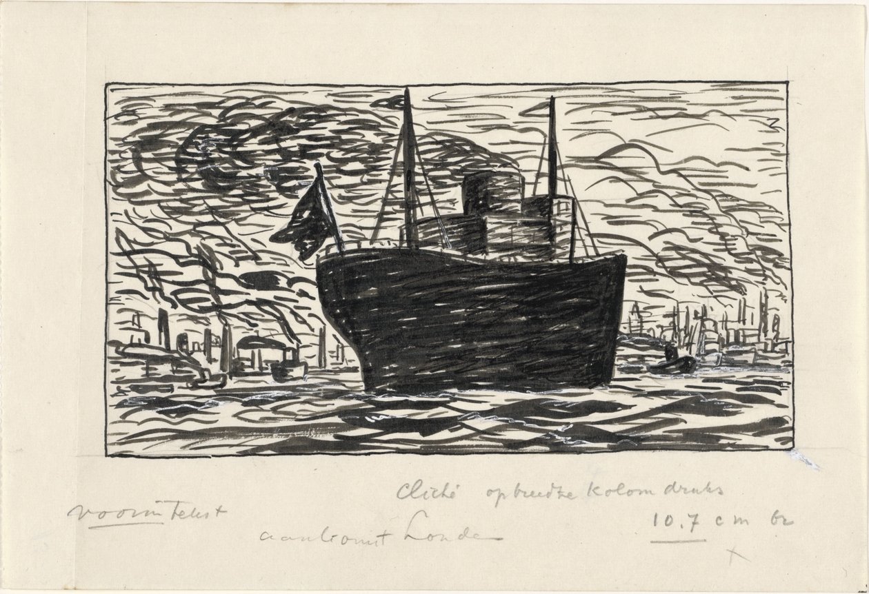 Schip vaart de haven van Londen binnen door Leo Gestel