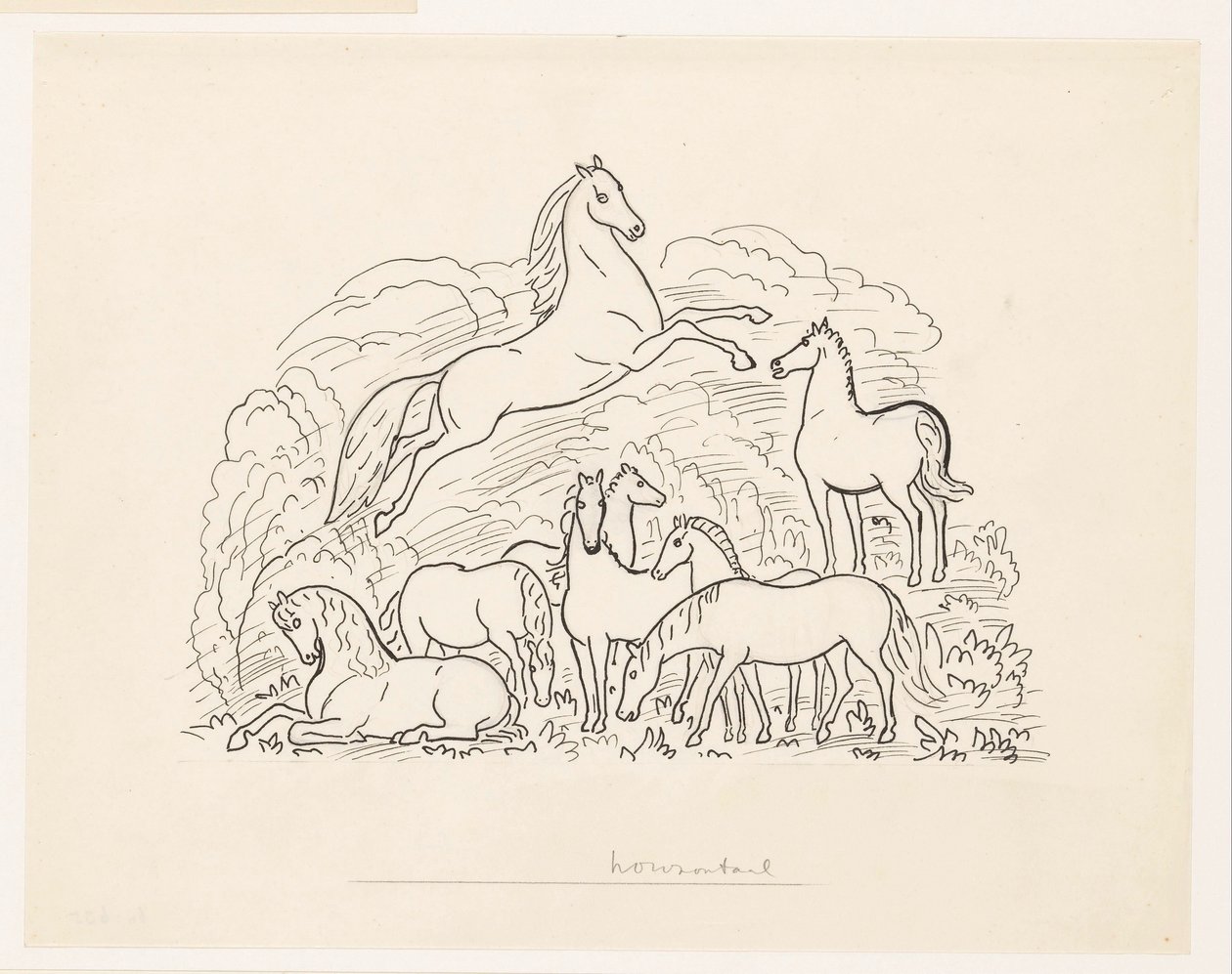 Studieblad met acht paarden door Leo Gestel