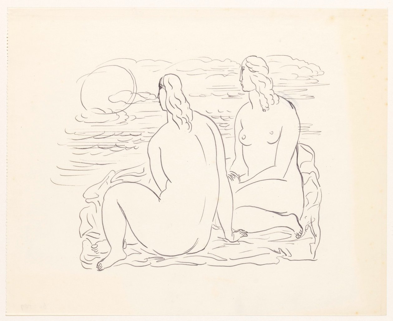 Twee naakte vrouwen aan het strand door Leo Gestel