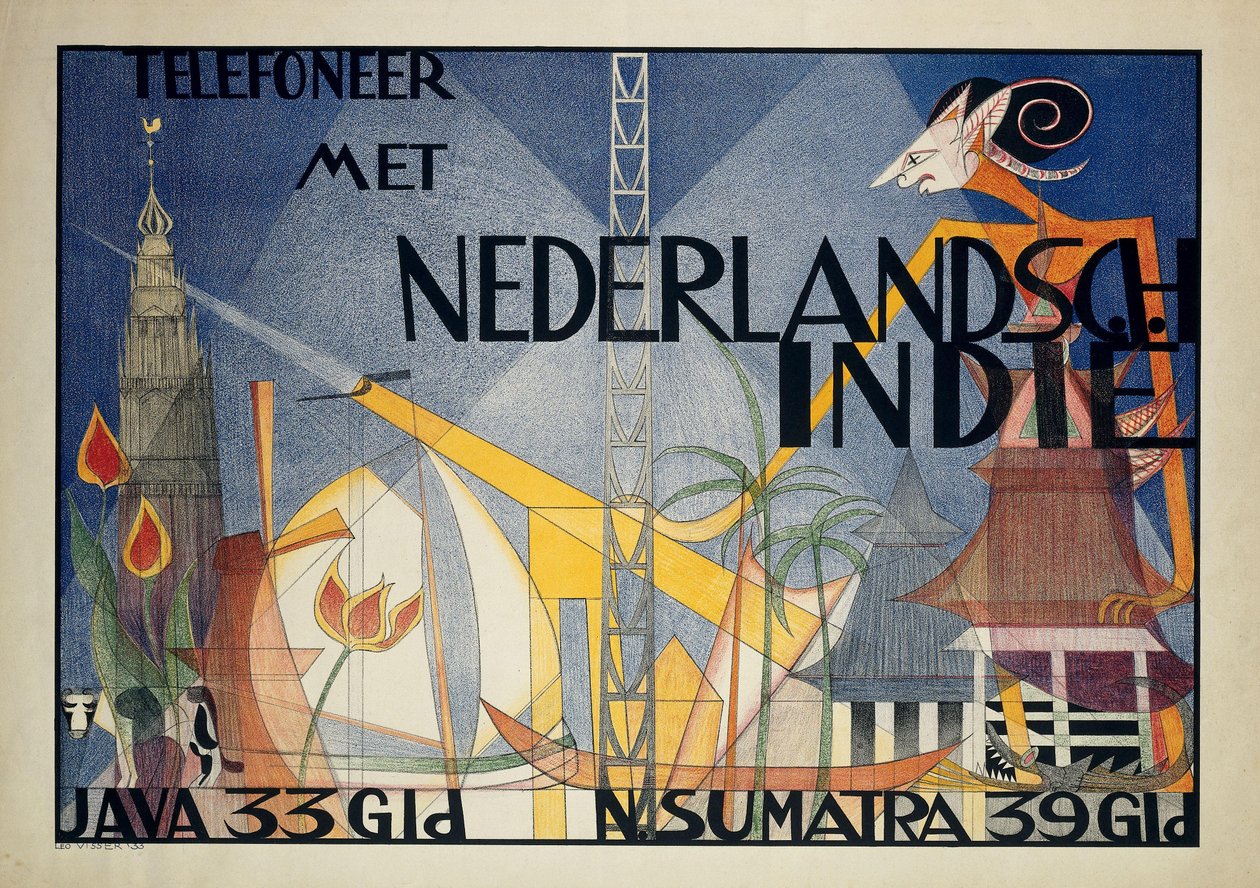 Poster Telefoneer met Nederlandsch-Indië door Leo Visser