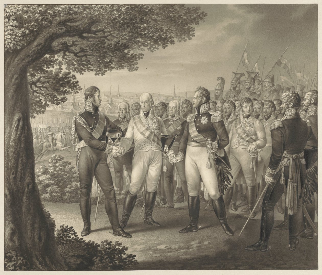 Eerste samenkomst der geallieerde Monarchen met hun ministers te Praag, 18 augustus 1813 door Leo Wolf