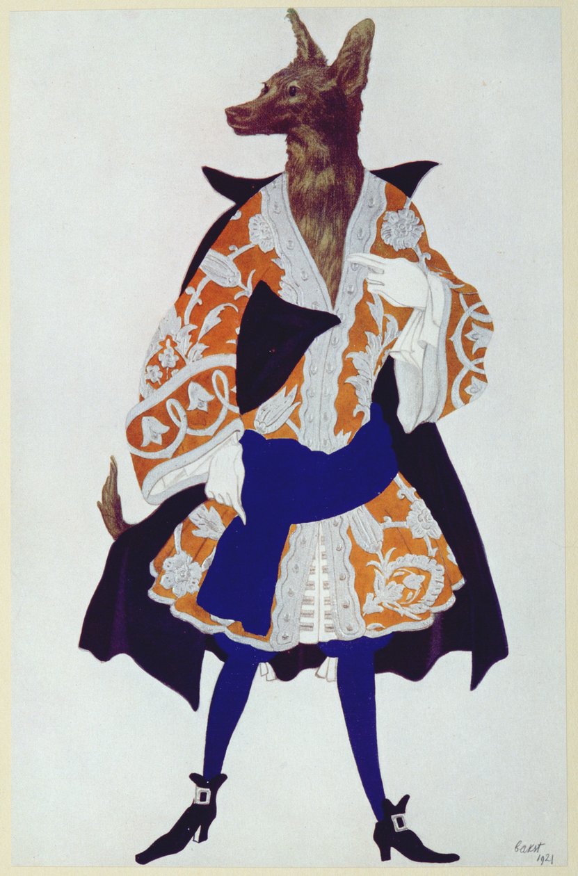 Kostuumontwerp voor De Wolf, uit Doornroosje door Leon Bakst