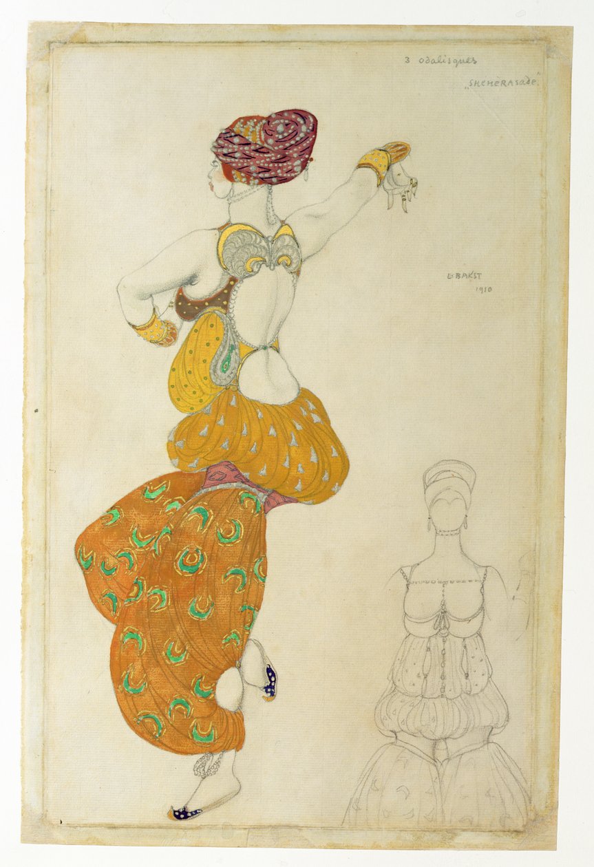 Kostuumontwerp voor een van de drie odalisken voor Scheherazade, 1910 door Leon Bakst