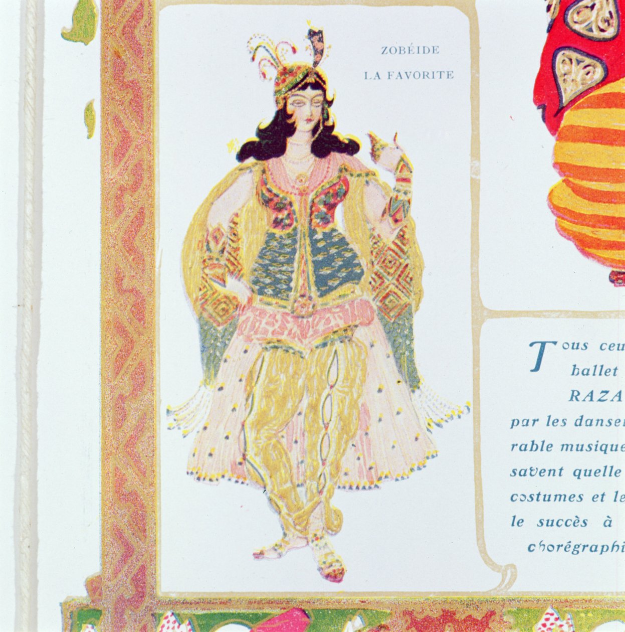 Zobeide, de favoriete concubine en leider van de harem van Shariar, kostuumontwerp voor Diaghilev