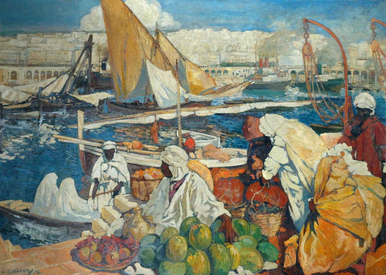 Alger La Blanche - Kaaiscène, Algiers door Leon Cauvy