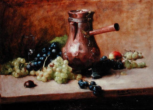Stilleven met druiven door Leon Daniel Saubes