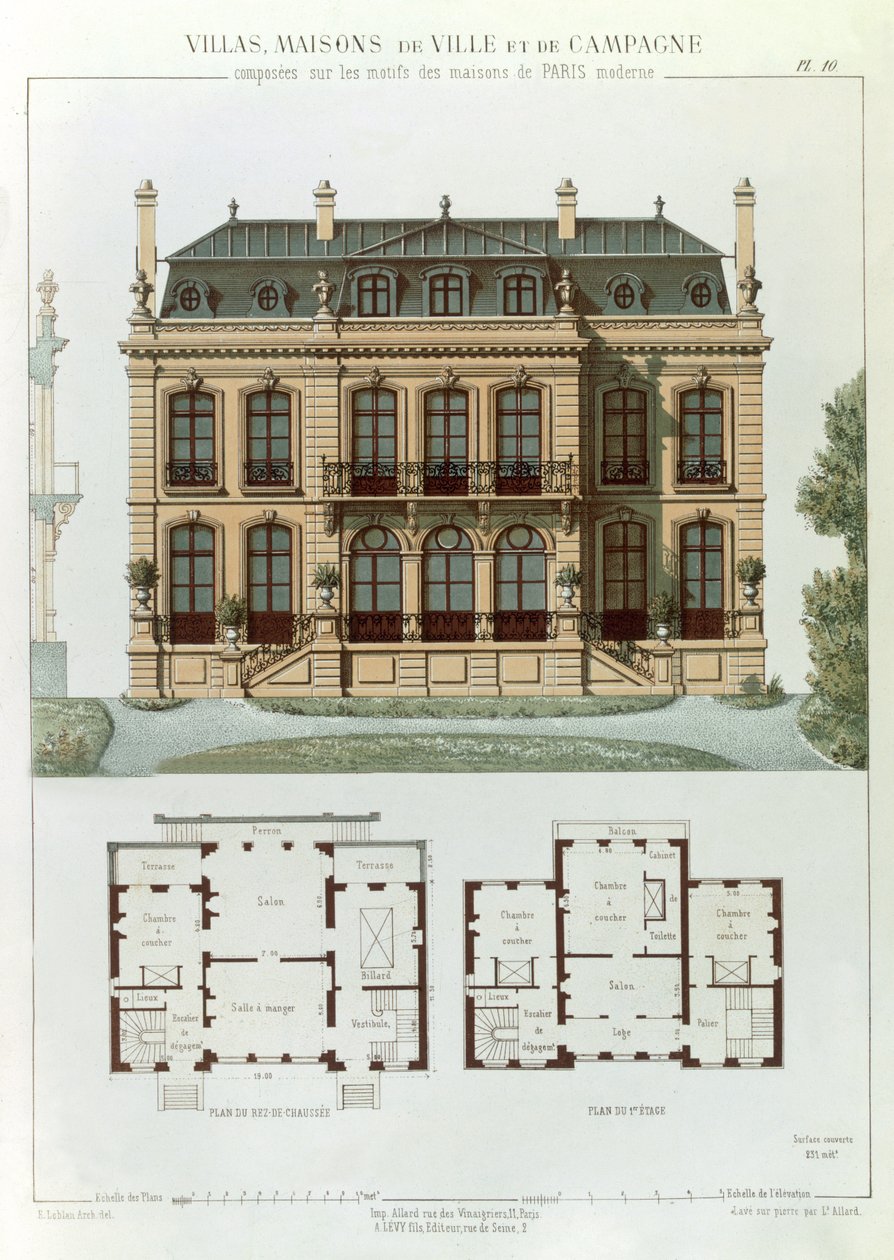 Parijse buitenwijk huis en plannen, uit 