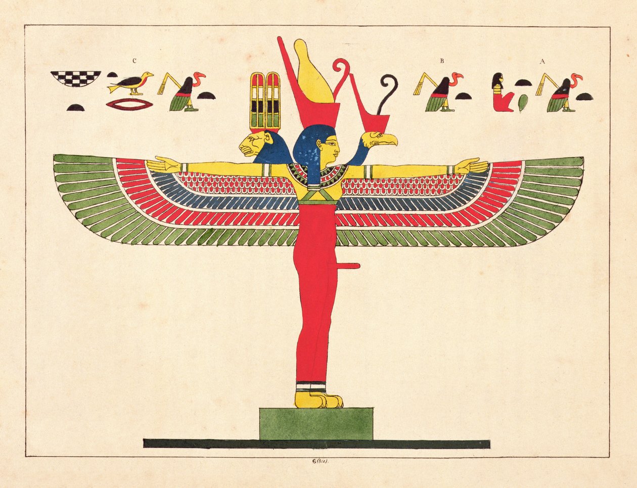Egyptische godin, illustratie uit Pantheon egyptien: collectie van mythologische personages uit het Oude Egypte door Jean-Francois Champollion, gepubliceerd 1823-25 door Leon Jean Joseph Dubois