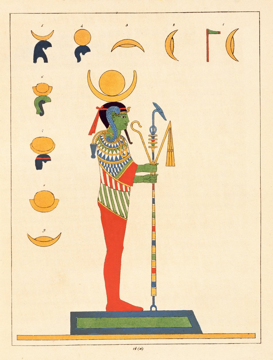 De god Khonsu, illustratie uit Pantheon egyptien: collectie van mythologische personages uit het Oude Egypte door Jean-Francois Champollion, gepubliceerd 1823-25 door Leon Jean Joseph Dubois