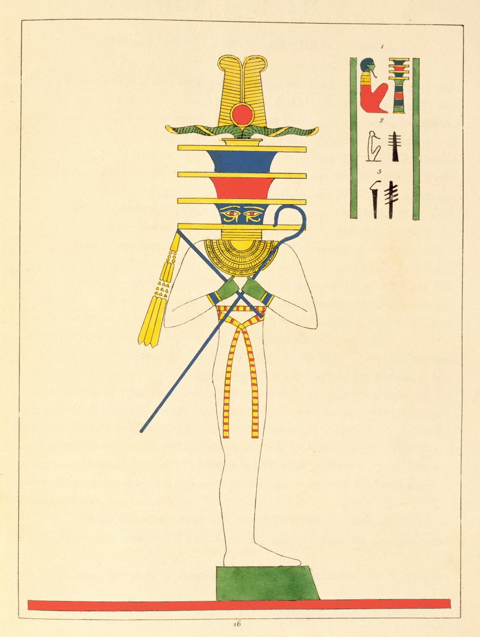 De god Ptah, illustratie uit Pantheon egyptien: collectie van mythologische personages uit het Oude Egypte door Jean-Francois Champollion, gepubliceerd 1823-25 door Leon Jean Joseph Dubois