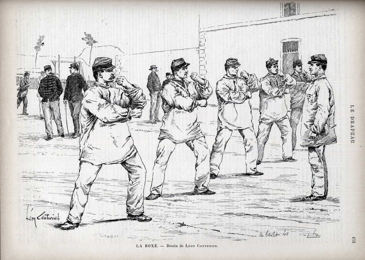 La Boxing - Franse legers - tekening door Léon Couturier (1842-1935) - voor 