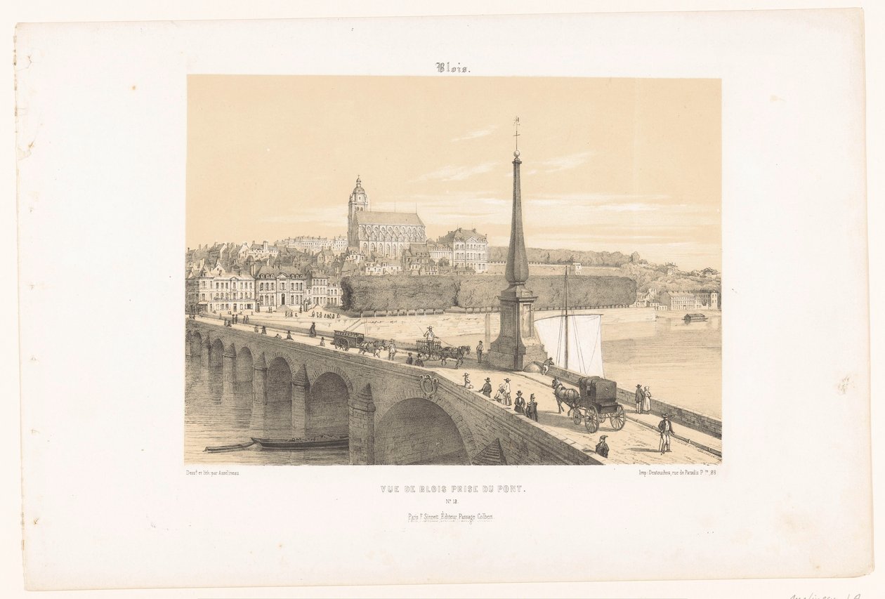 Zicht op Blois vanaf de brug door Leon Auguste Asselineau