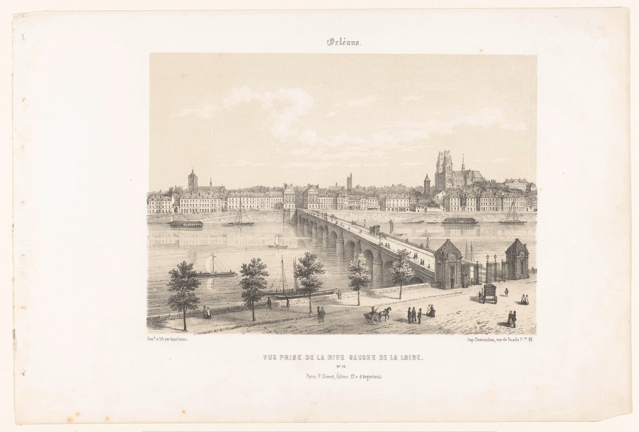 Zicht op Orléans vanaf de linkeroever van de Loire door Leon Auguste Asselineau