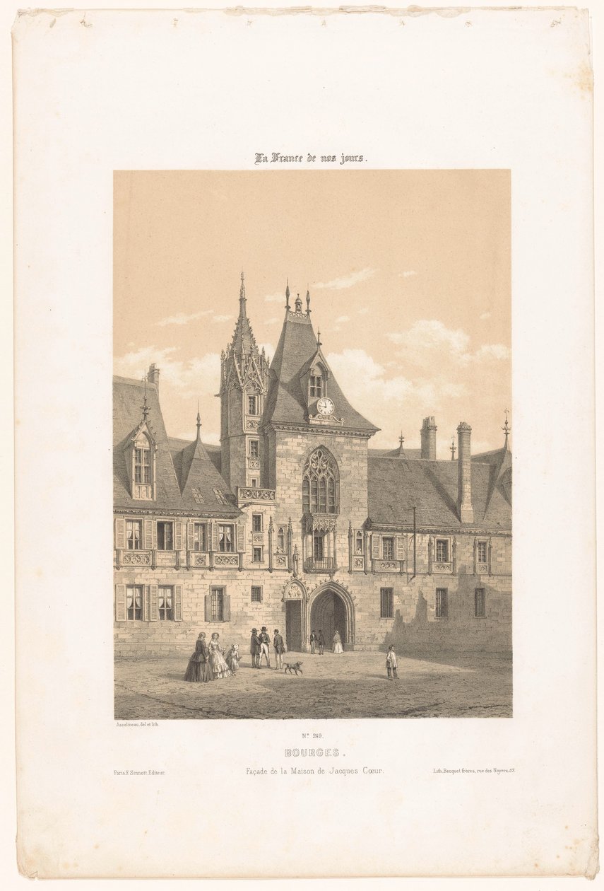 Zicht op de façade van het Palais Jacques-Coeur in Bourges door Leon Auguste Asselineau