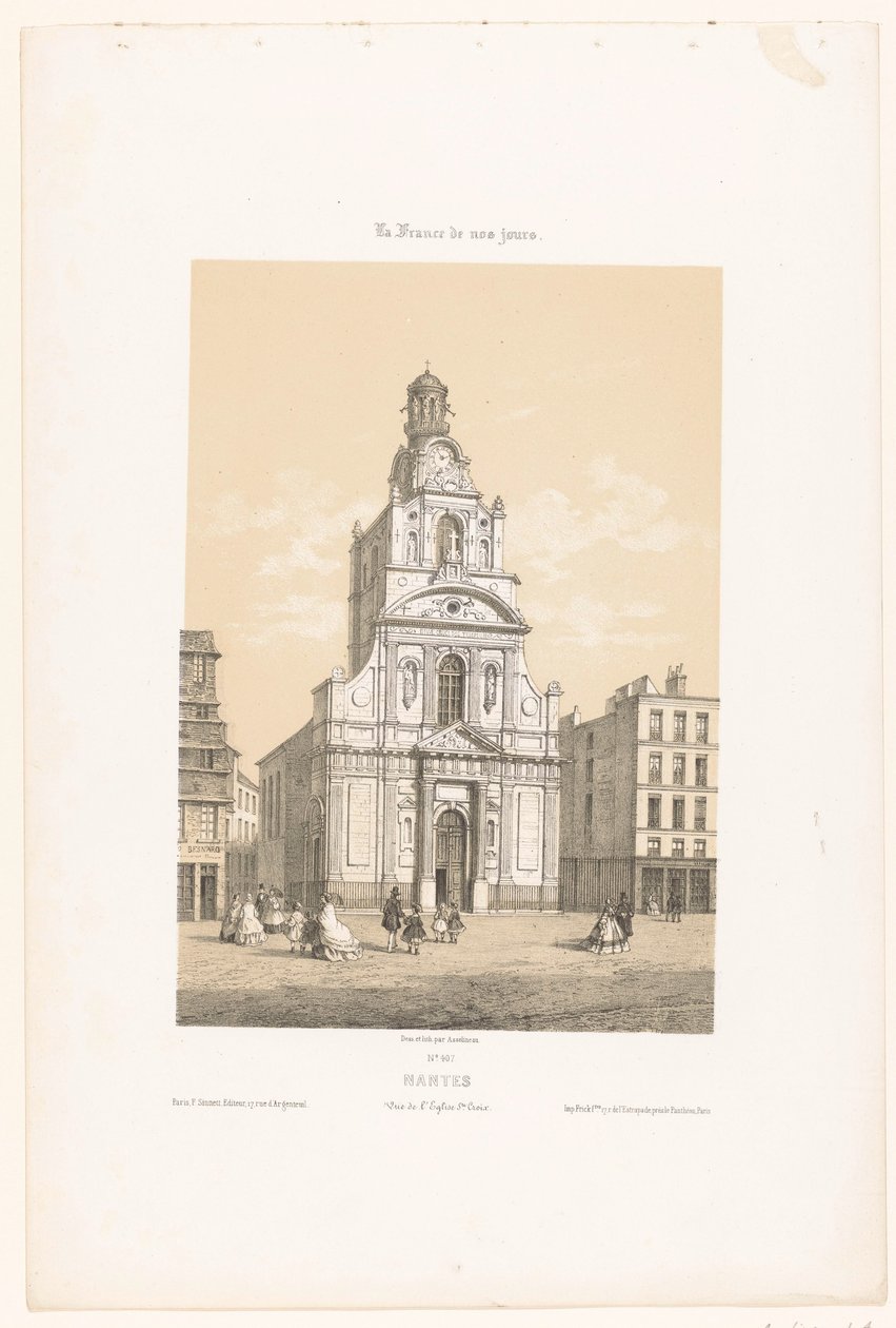 Zicht op de kerk Sainte-Croix in Nantes door Leon Auguste Asselineau