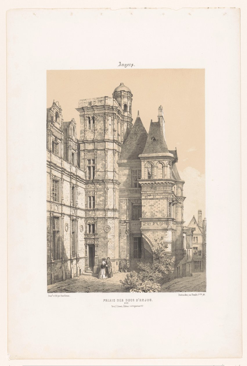 Zicht op een deel van het kasteel van Angers door Leon Auguste Asselineau