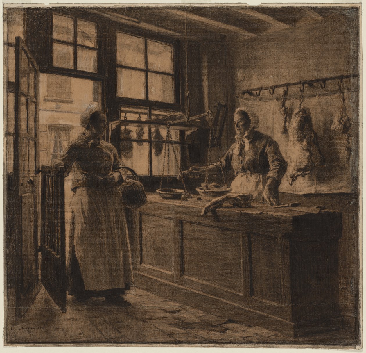 Interieur van een slagerij door Leon-Augustin Lhermitte