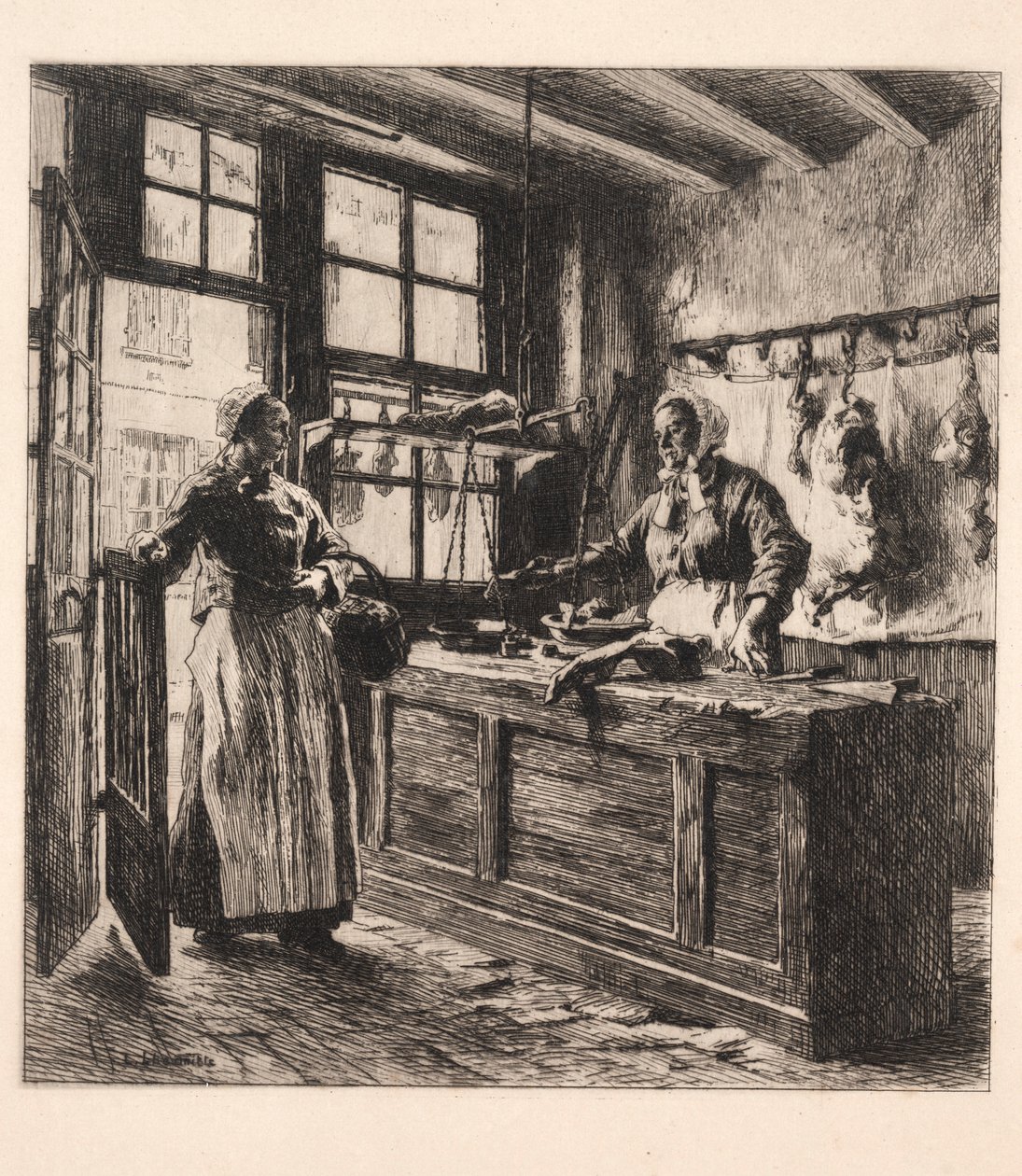 Interieur van een slagerij door Leon-Augustin Lhermitte