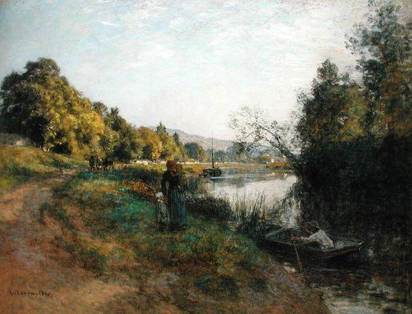 De oevers van de Marne, terugkeer van de visser, c.1907 door Leon Augustin Lhermitte