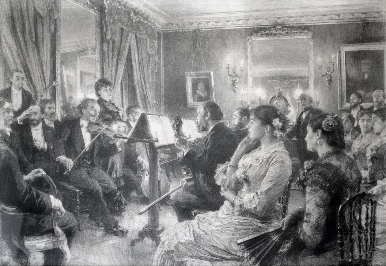 Het kwartet of De muzikale avond bij het huis van Amaury Duval, 1881 door Leon Augustin Lhermitte