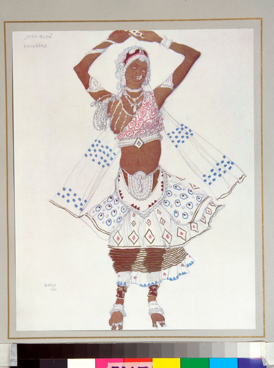 Ballets russes: "Bayadere" Kostuum ontworpen door Leon Bakst voor het ballet "Le dieu Bleu" van Michel Fokine door Leon Bakst