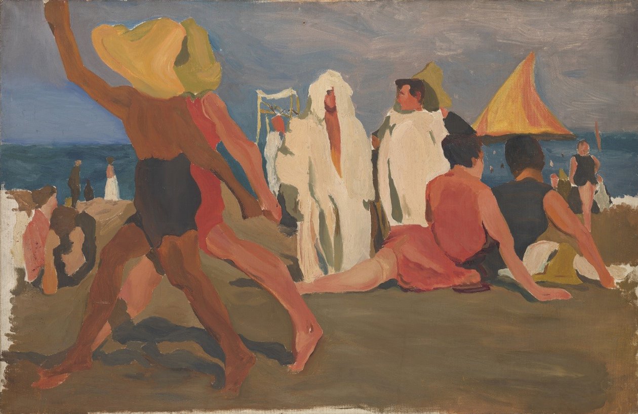 Badhuisgangers op de Lido, Venetië Serge Diaghilev en Vaslav Nijinsky op het Strand door Leon Bakst