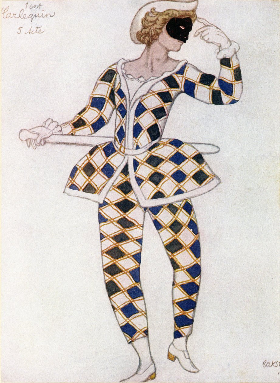 Kostuumontwerp voor Harlekijn, uit Doornroosje, 1921 door Leon Bakst
