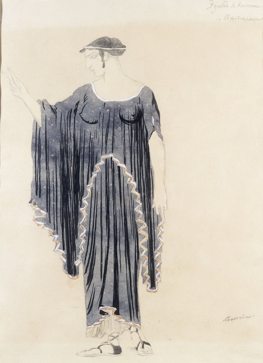 Kostuumontwerp voor Oedipus in Colonnus- Antigone, ca. 1899 tot 1909 door Leon Bakst