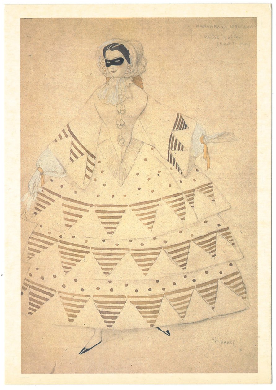 Kostuumontwerp voor het ballet Carnaval van R. Schumann door Leon Bakst