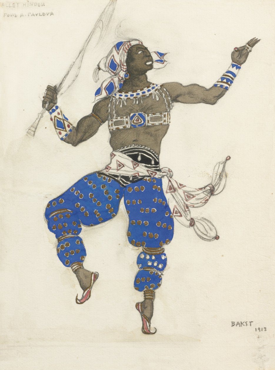 Kostuumontwerp voor het ballet Oriëntaalse Fantasie Ballet Hindoe door Leon Bakst