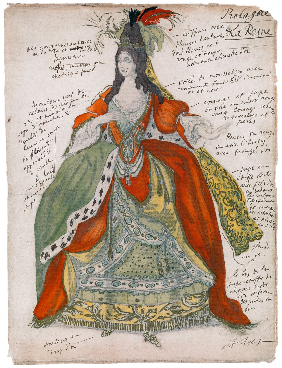 Kostuumontwerp voor het ballet Doornroosje van P. Tsjaikovski, 1921 door Leon Bakst