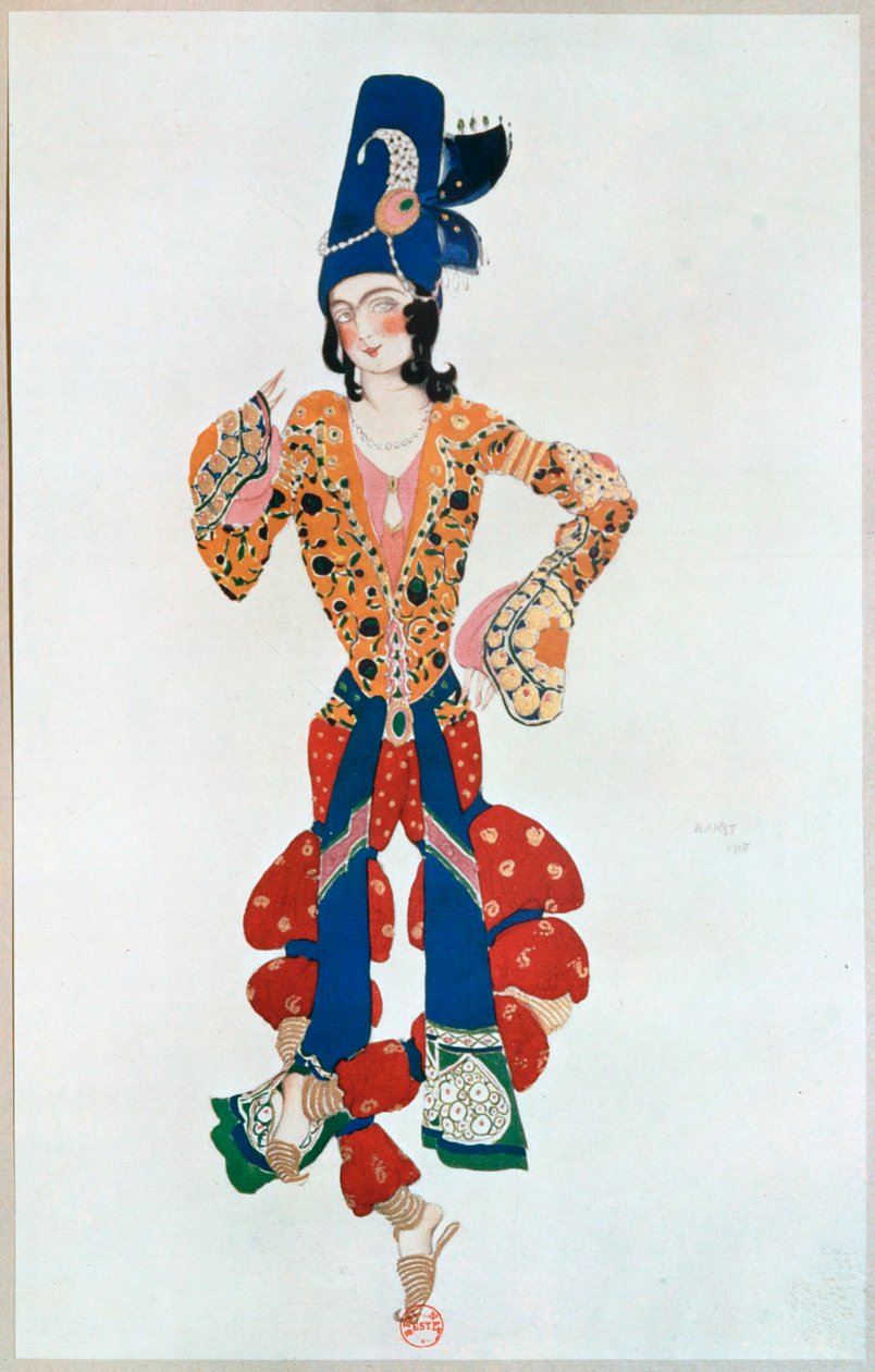 Kostuum voor danser Nijinsky in het ballet "Sheherezade", opgevoerd tijdens ... door Leon Bakst