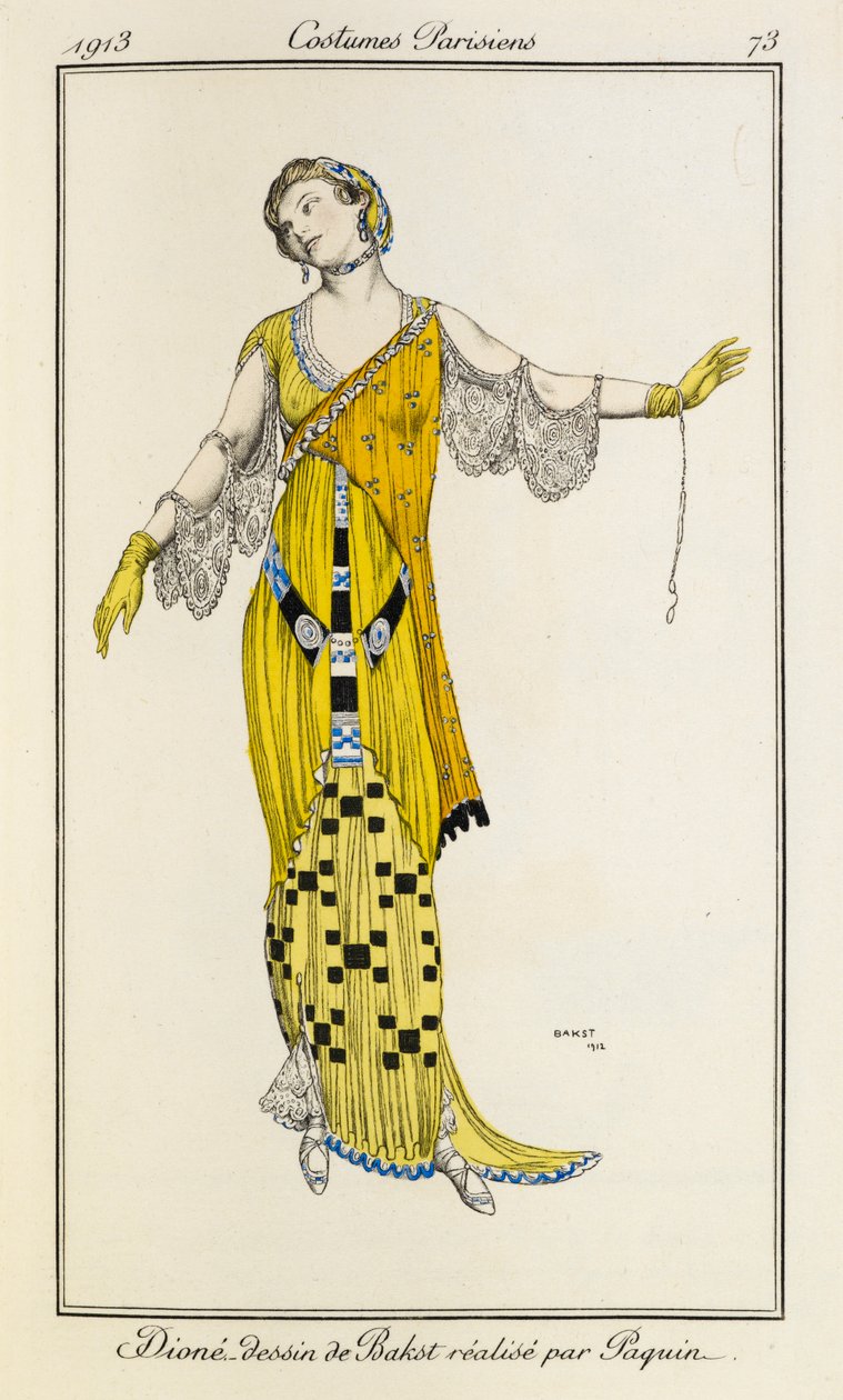 Dioné, tekening door Bakst gemaakt door Jeanne Paquin. Costumes Parisiens no.73 door Leon Bakst