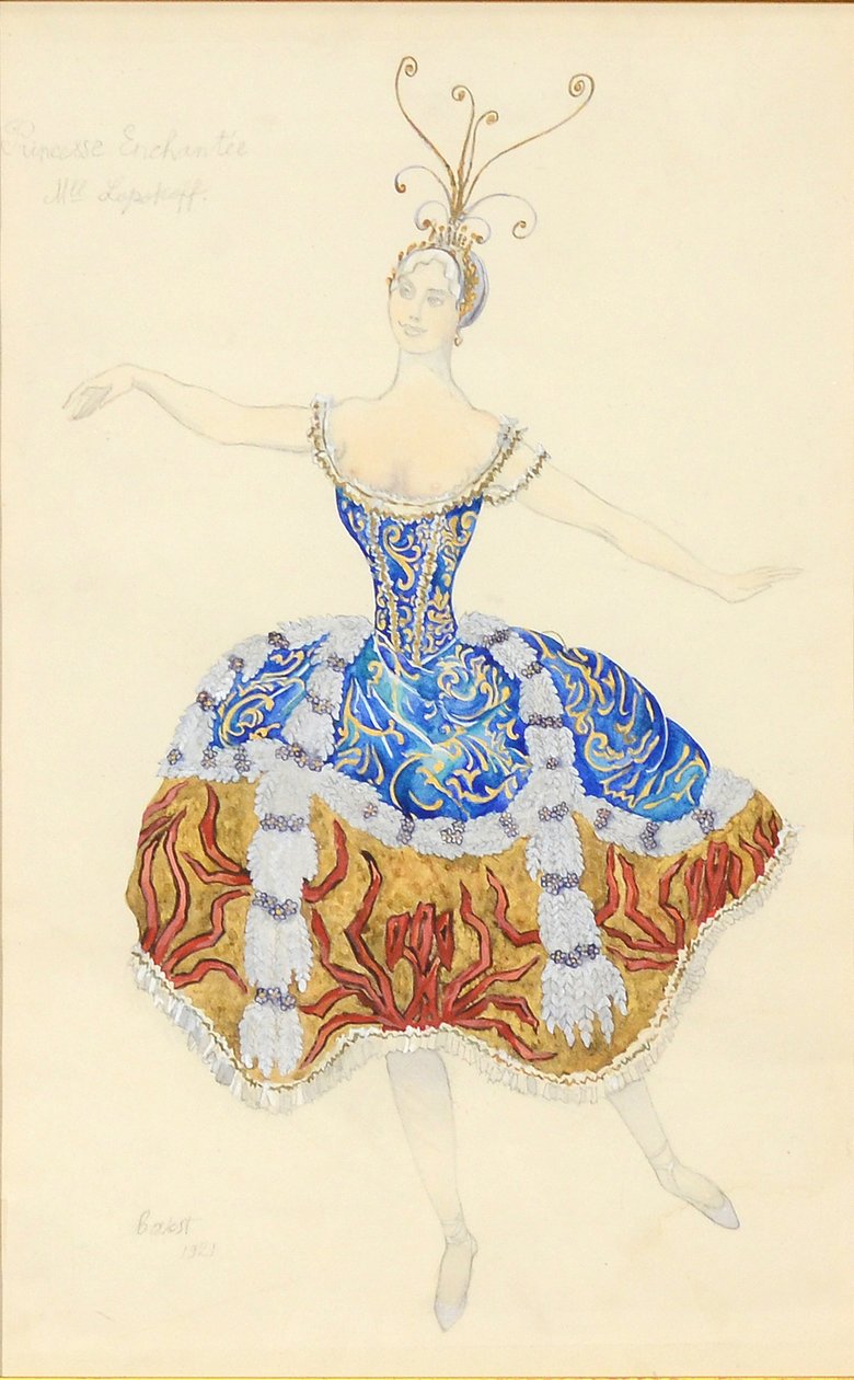 La Princesse Enchantée. Kostuumontwerp voor het ballet De Schone Slaapster, 1921 door Leon Bakst