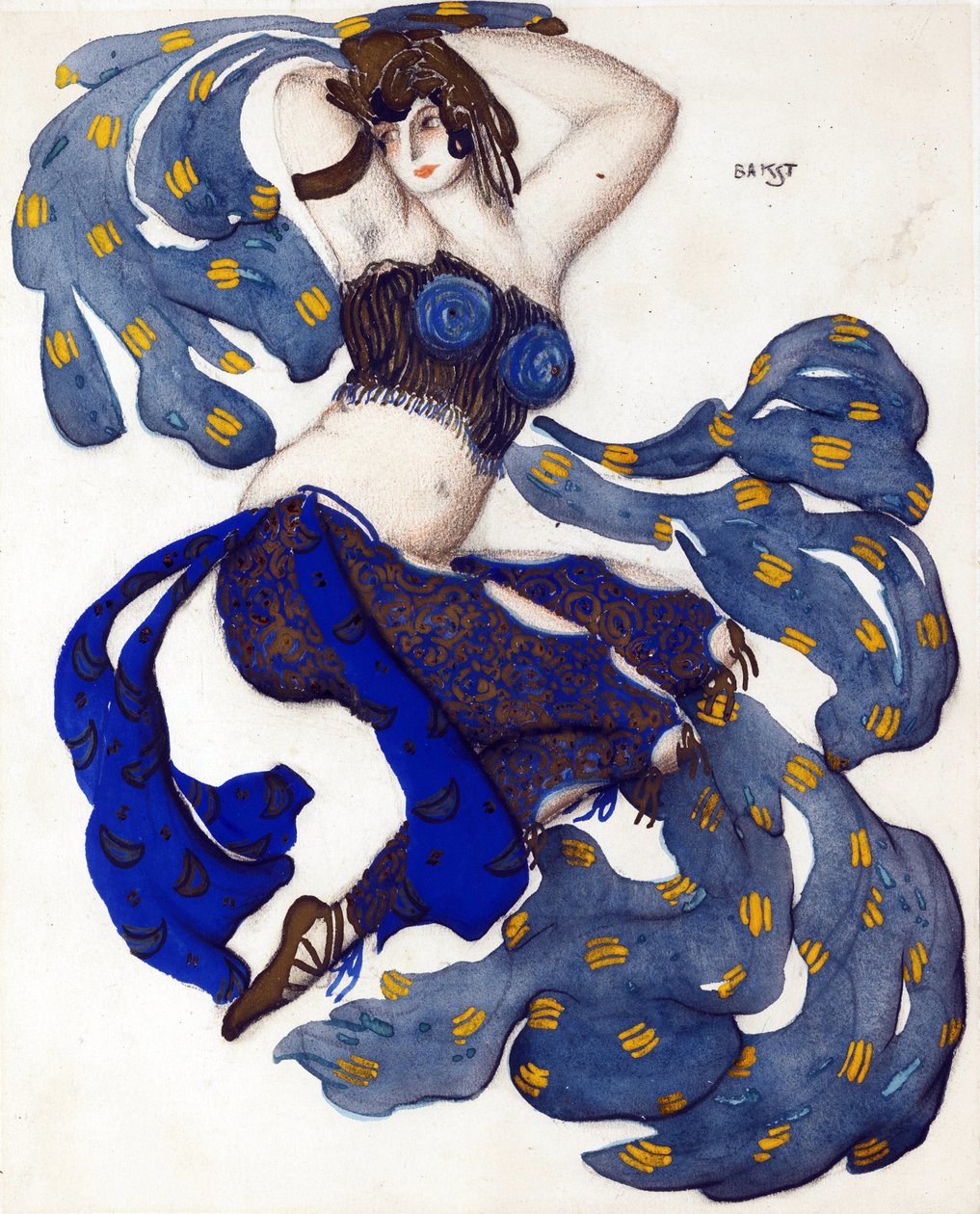 Odalisque. Kostuumontwerp voor het ballet Sheherazade door N. Rimsky-Korsakov door Leon Bakst