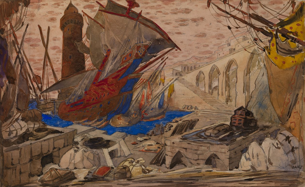 Decorontwerp voor La Pisanelle ou la mort parfumée door Gabriele d