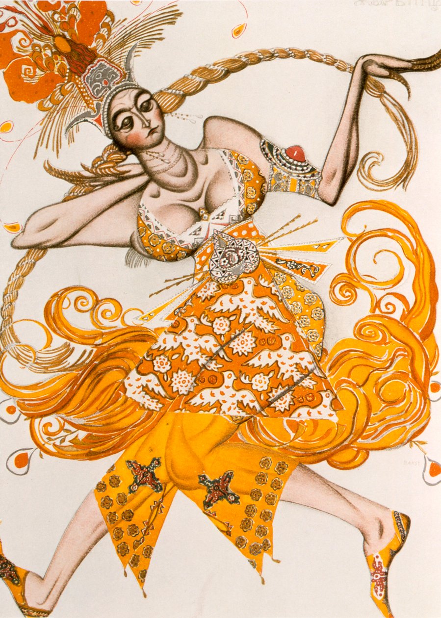 De Vuurvogel, kostuum voor De Vuurvogel, het ballet van Igor Stravinsky, 1910 door Leon Bakst