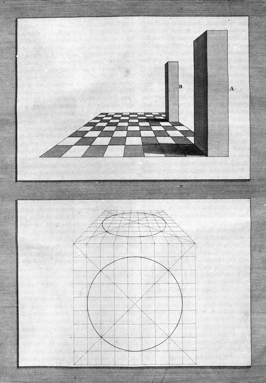 Verhandelingen over architectuur, perspectief en geometrie: bord genomen uit “” De Architectura Libri decem”” door Leon Battista Alberti (1404-1472), architect, wiskundige, Italiaanse dichter van de Renaissance, Londen door Leon Battista Alberti