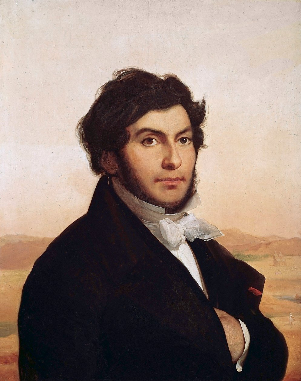 Portret van Jean-Francois (Jean Francois) Champollion (1790-1832), Franse egyptoloog, ontcijferaar van hiërogliefen. Schilderij door Leon Cogniet (1794-1880). Louvre Museum. door Léon Cogniet