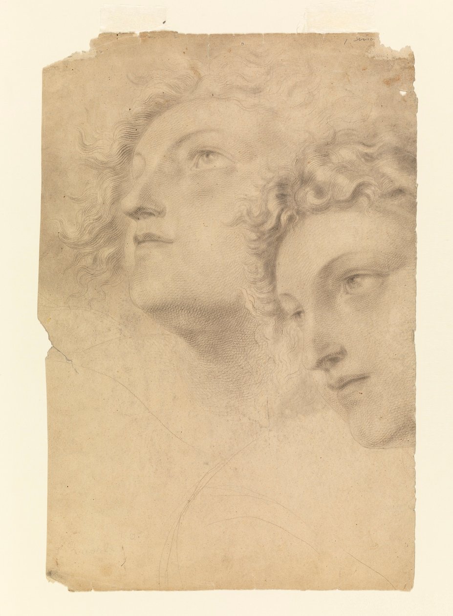 Tekening, Twee vrouwenhoofden, 1886-92 door Leon Dabo