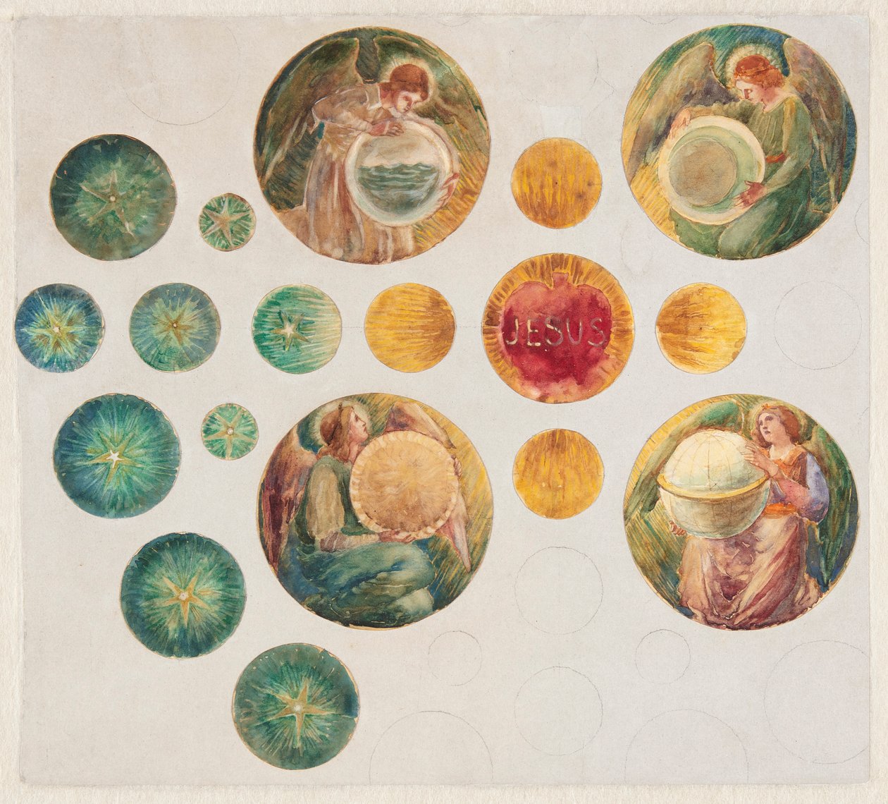Studie voor roosvenster voor St. Johannes de Doper Kerk, Brooklyn, NY door Leon Dabo