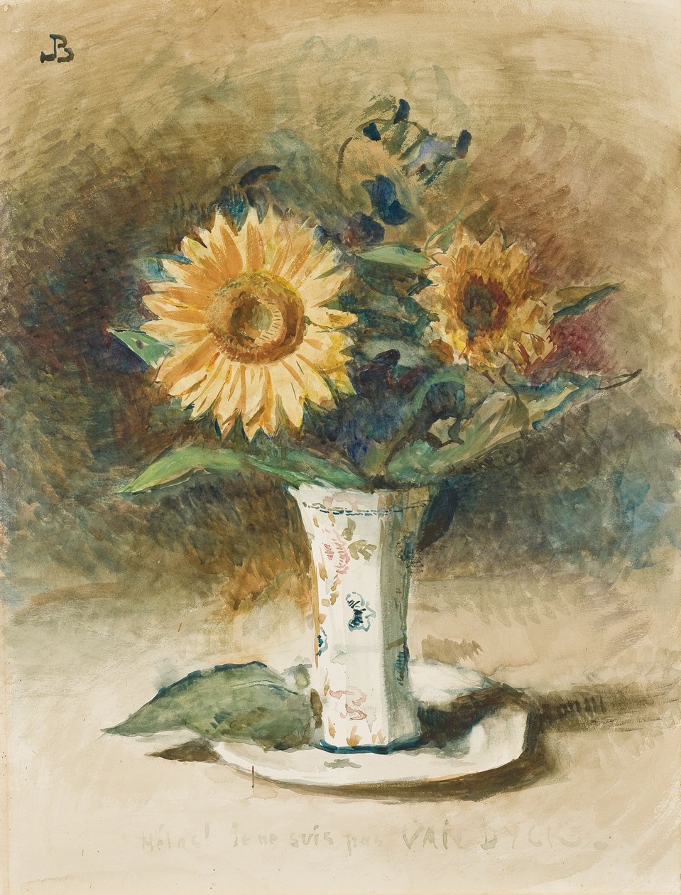 Helaas! Ik ben geen Van Dyck: twee zonnebloemen in een vaas door Leon Joseph Florentin Bonnat