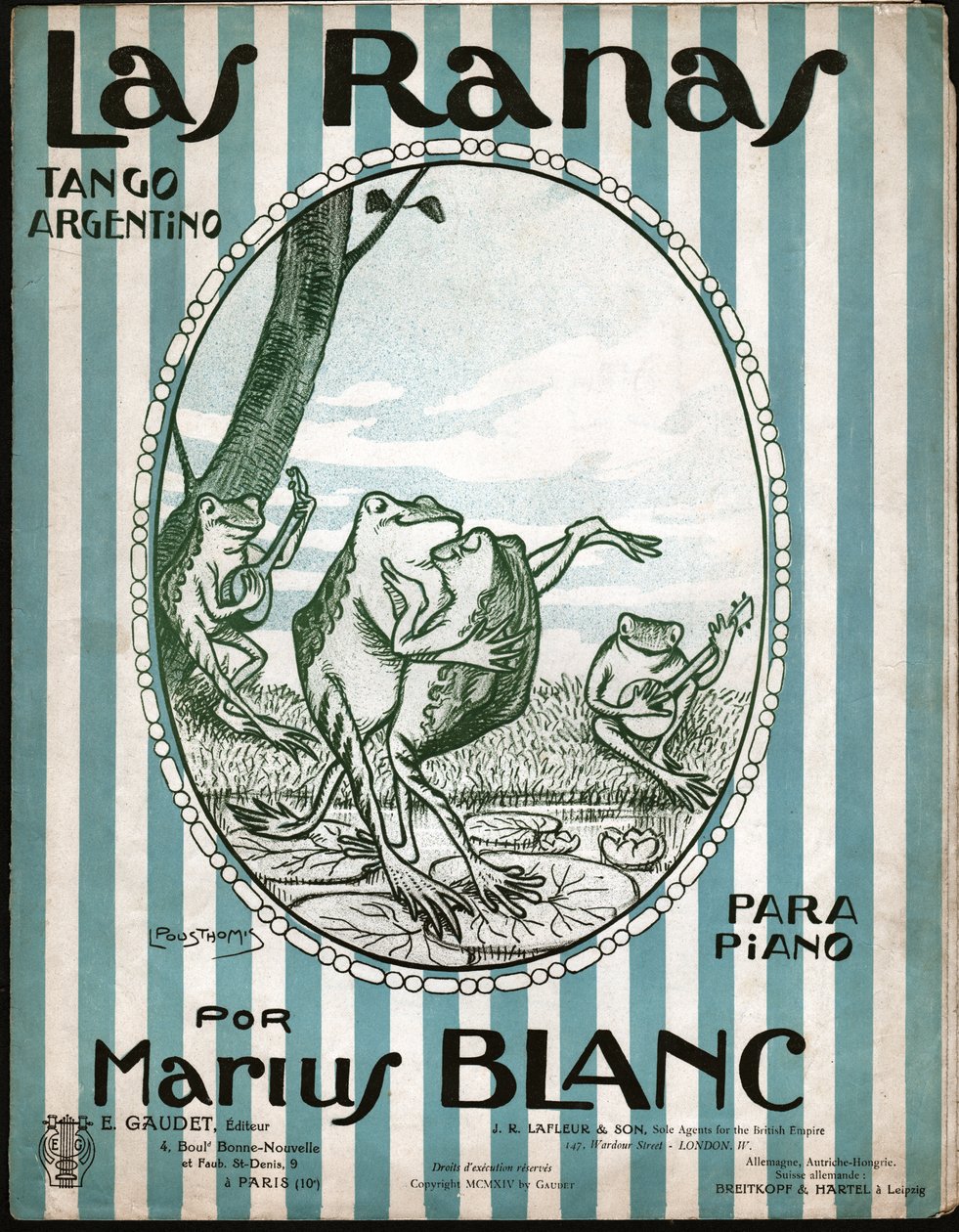Kikkers die tango dansen, 1914 (illustratie) door Leon Pousthomis