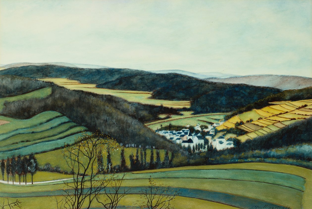 Landschap, uitzicht op Vressets/Sermois door Leon Spilliaert
