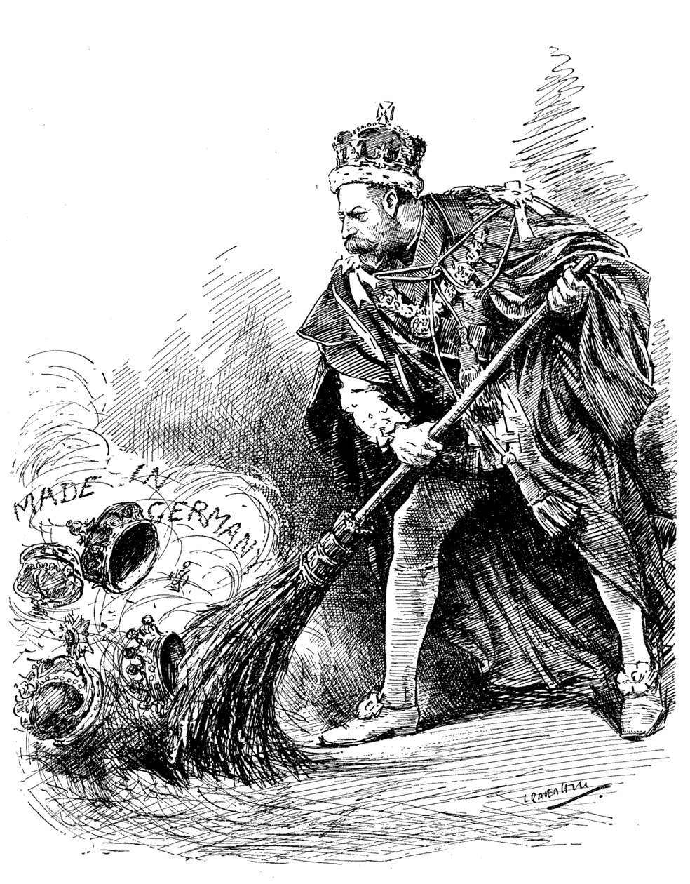 De koning heeft een populaire daad verricht door de Duitse titels van leden van de koninklijke familie af te schaffen. door Leonard Raven Hill