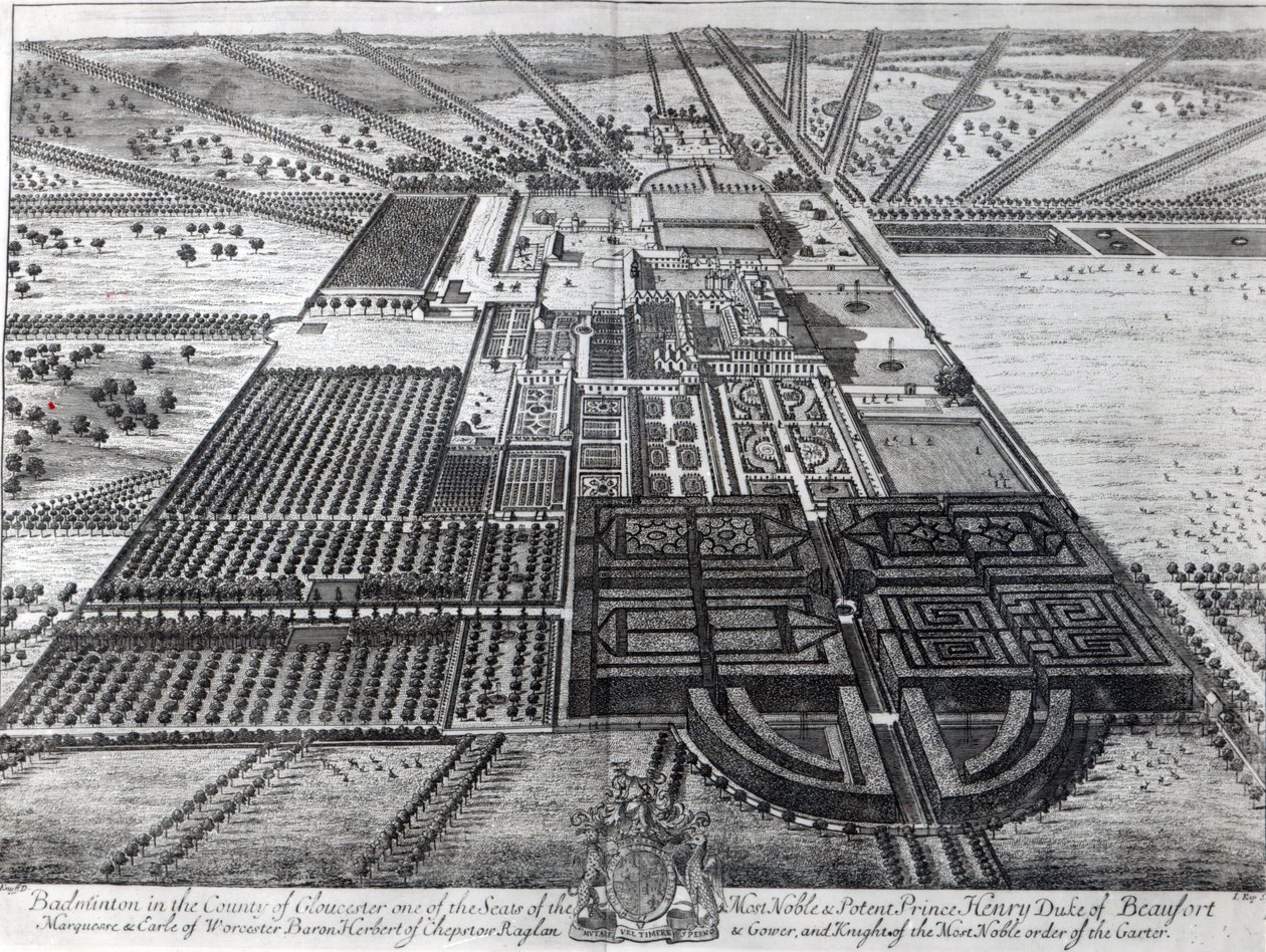Badminton House in het graafschap Gloucester, gegraveerd door Johannes Kip door Leonard Knyff
